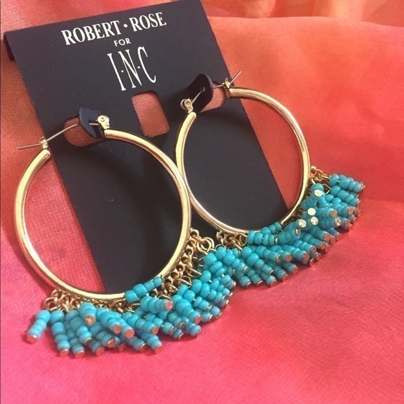 Robert Rose INC Blue Seed Bead Hoop Earrings - Picture 2 of 3